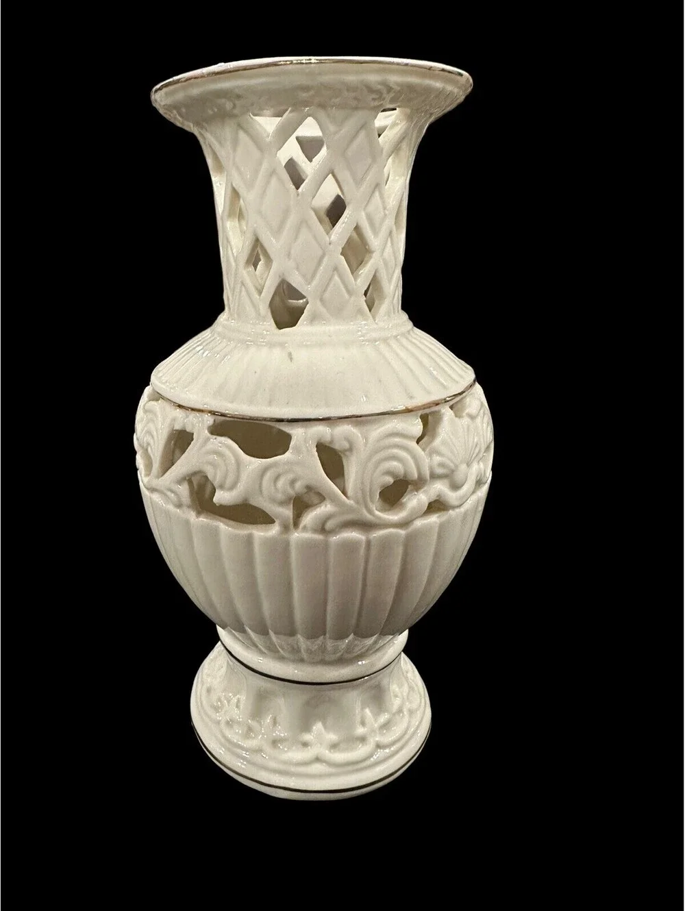Porcelain Reticulated Vase with Gold Trim